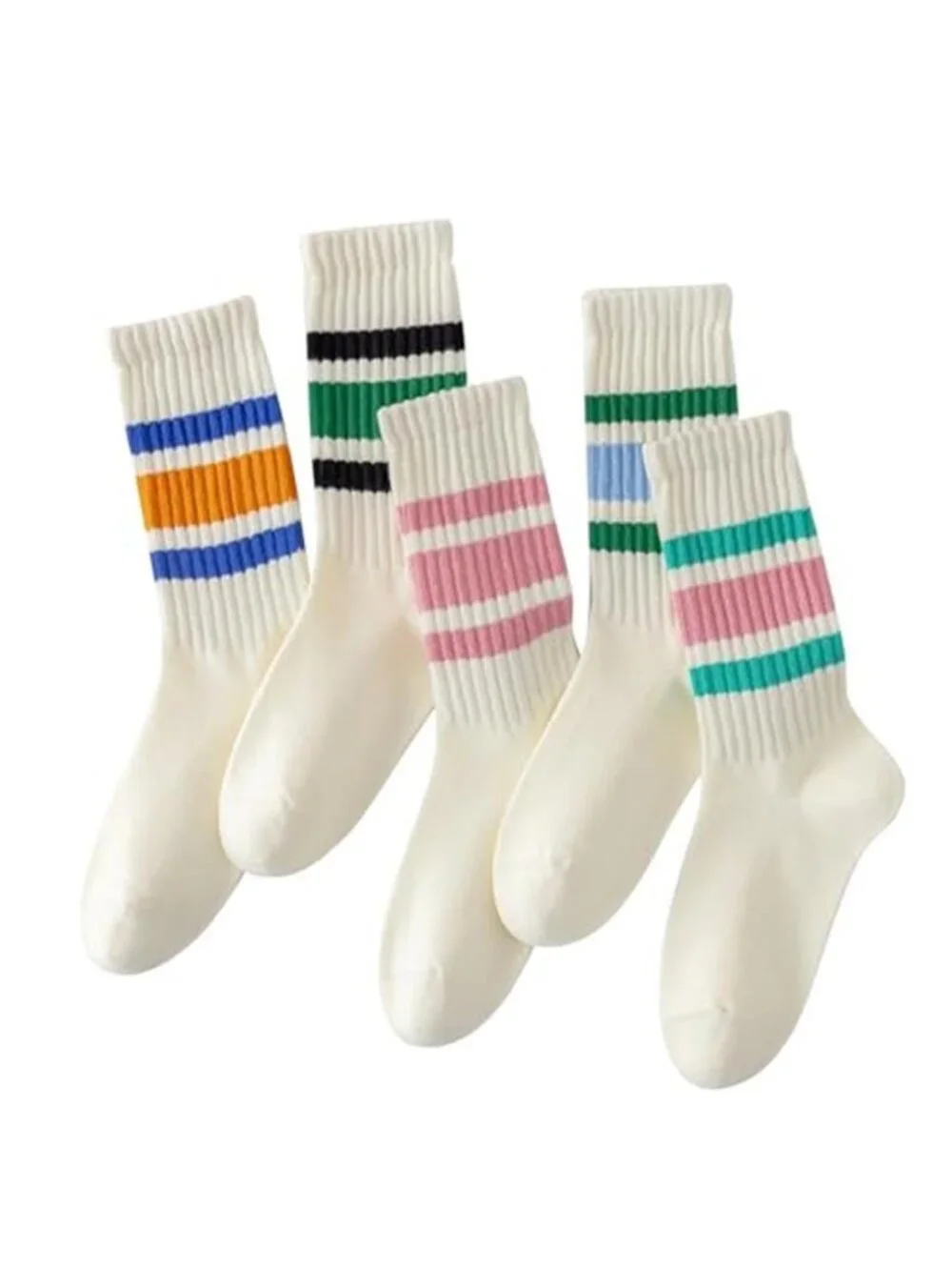 Striped Crew Socks, Casual Comfort for Women and Men, 5 Pairs